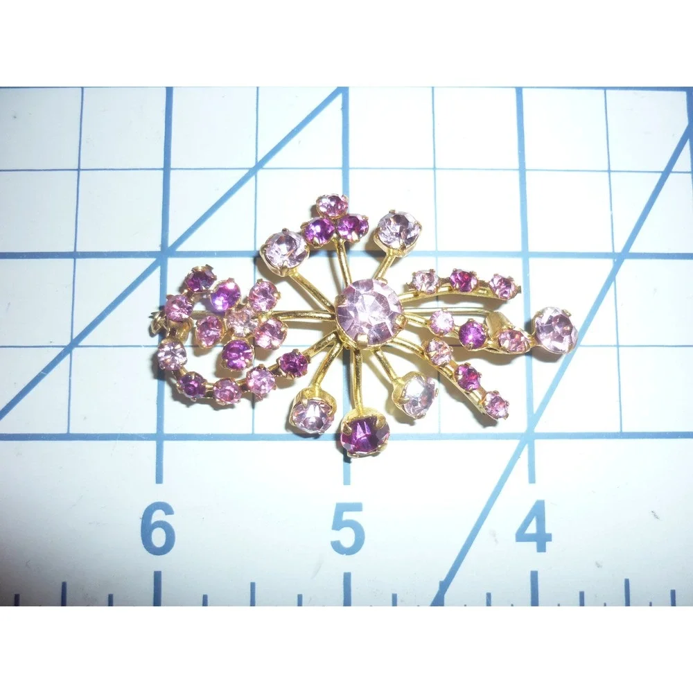 Vtg Made Austria Pink Fuchsia Rhinestone Spray‎ Brooch Pin MCM Austrian Crystal